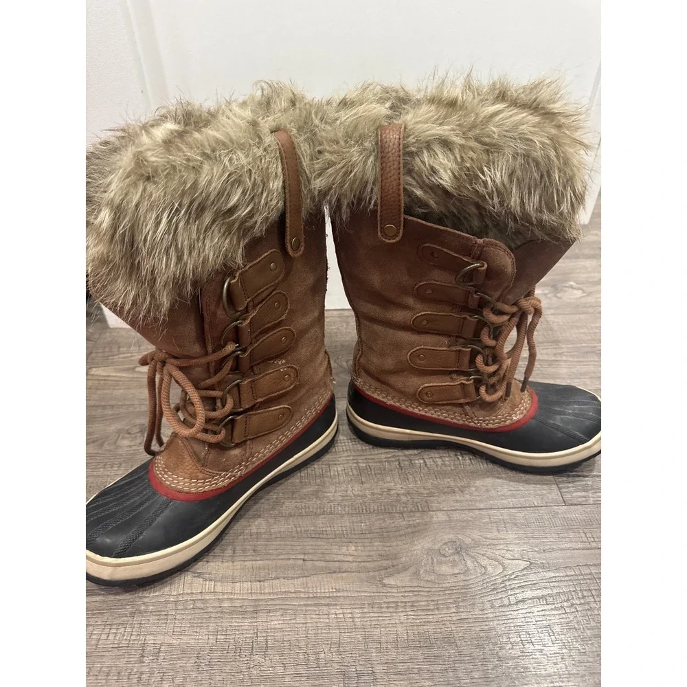 Sorel Joan of Arctic Brown Black Faux Fur Winter Snow Boots NL2429-261 Womens 8